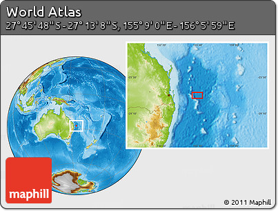 Physical Location Map of the Area around 27° 29' 28" S, 155° 37' 30" E