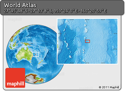 Physical Location Map of the Area around 27° 29' 28" S, 159° 52' 30" E