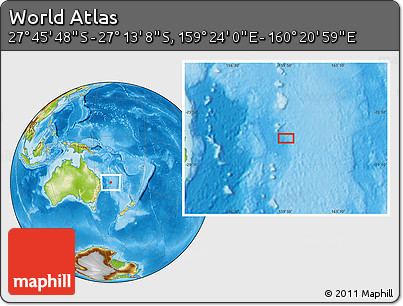 Physical Location Map of the Area around 27° 29' 28" S, 159° 52' 30" E