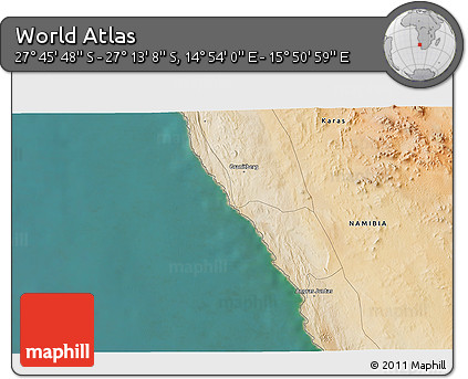 Satellite 3D Map of the Area around 27° 29' 28" S, 15° 22' 30" E