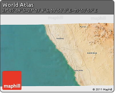 Satellite 3D Map of the Area around 27° 29' 28" S, 15° 22' 30" E