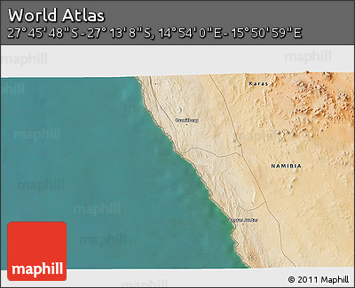 Satellite 3D Map of the Area around 27° 29' 28" S, 15° 22' 30" E