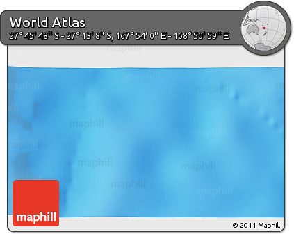 Physical 3D Map of the Area around 27° 29' 28" S, 168° 22' 30" E