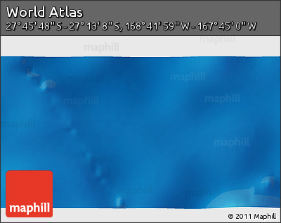Physical 3D Map of the Area around 27° 29' 28" S, 168° 13' 29" W
