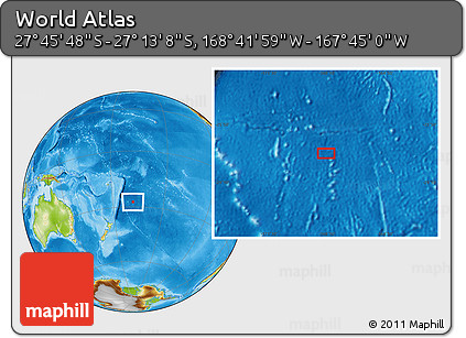 Physical Location Map of the Area around 27° 29' 28" S, 168° 13' 29" W