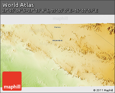 Physical 3D Map of the Area around 27° 29' 28" S, 16° 13' 30" E