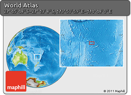Physical Location Map of the Area around 27° 29' 28" S, 174° 19' 29" E