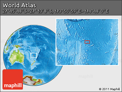 Physical Location Map of the Area around 27° 29' 28" S, 174° 19' 29" E
