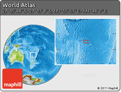 Physical Location Map of the Area around 27° 29' 28" S, 174° 19' 29" E