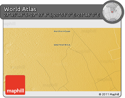 Physical 3D Map of the Area around 27° 29' 28" S, 21° 19' 30" E