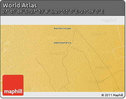 Physical 3D Map of the Area around 27° 29' 28" S, 21° 19' 30" E