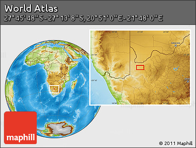 Physical Location Map of the Area around 27° 29' 28" S, 21° 19' 30" E