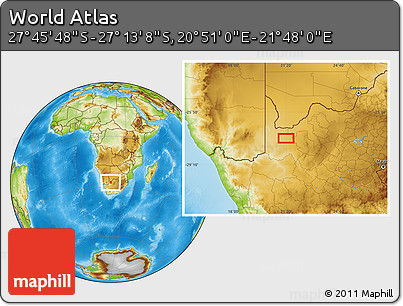 Physical Location Map of the Area around 27° 29' 28" S, 21° 19' 30" E