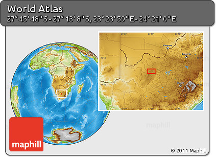 Physical Location Map of the Area around 27° 29' 28" S, 23° 52' 30" E