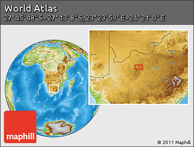 Physical Location Map of the Area around 27° 29' 28" S, 23° 52' 30" E