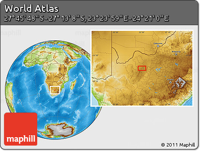 Physical Location Map of the Area around 27° 29' 28" S, 23° 52' 30" E