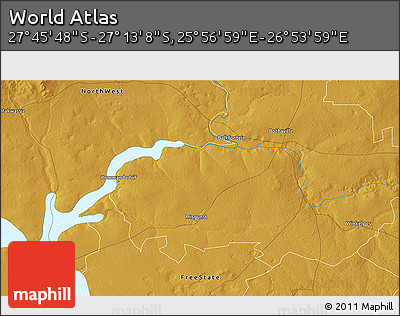 Physical 3D Map of the Area around 27° 29' 28" S, 26° 25' 29" E