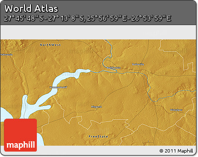 Physical 3D Map of the Area around 27° 29' 28" S, 26° 25' 29" E