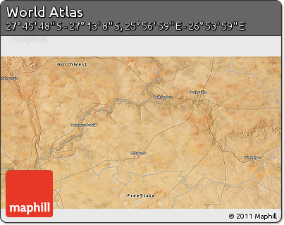 Satellite 3D Map of the Area around 27° 29' 28" S, 26° 25' 29" E