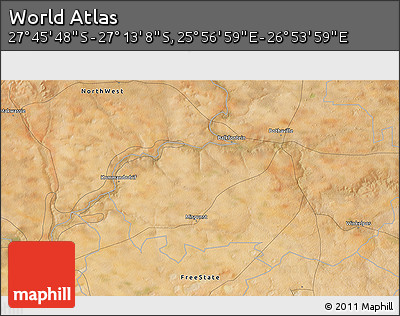 Satellite 3D Map of the Area around 27° 29' 28" S, 26° 25' 29" E