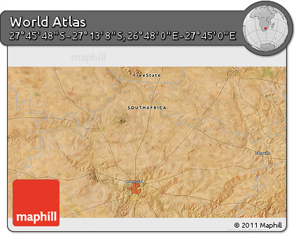Satellite 3D Map of the Area around 27° 29' 28" S, 27° 16' 29" E