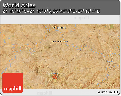 Satellite 3D Map of the Area around 27° 29' 28" S, 27° 16' 29" E