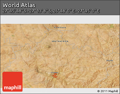 Satellite 3D Map of the Area around 27° 29' 28" S, 27° 16' 29" E