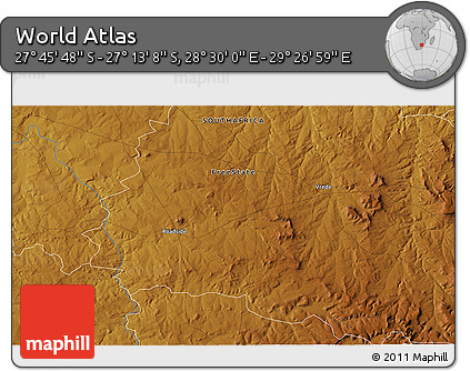 Physical 3D Map of the Area around 27° 29' 28" S, 28° 58' 30" E