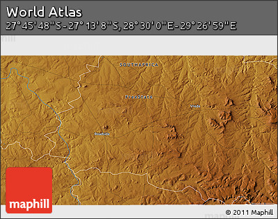 Physical 3D Map of the Area around 27° 29' 28" S, 28° 58' 30" E
