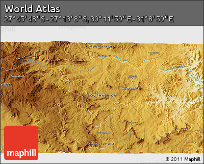 Physical 3D Map of the Area around 27° 29' 28" S, 30° 40' 29" E