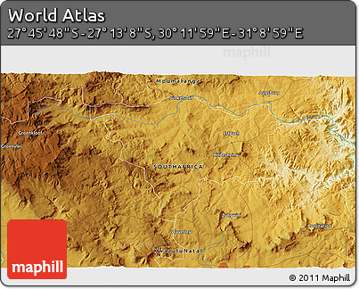 Physical 3D Map of the Area around 27° 29' 28" S, 30° 40' 29" E
