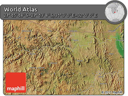 Satellite Map of the Area around 27°&nbsp;29'&nbsp;28"&nbsp;S,&nbsp;31°&nbsp;31'&nbsp;29"&nbsp;E