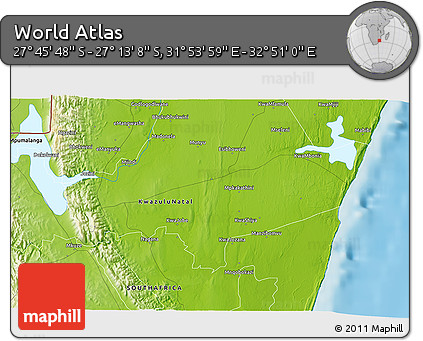 Physical 3D Map of the Area around 27° 29' 28" S, 32° 22' 30" E