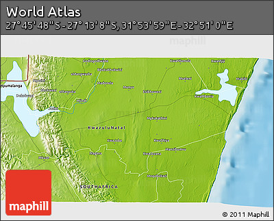 Physical 3D Map of the Area around 27° 29' 28" S, 32° 22' 30" E