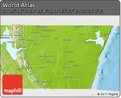 Physical 3D Map of the Area around 27° 29' 28" S, 32° 22' 30" E