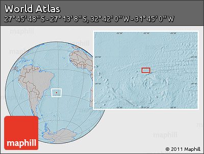 Gray Location Map of the Area around 27° 29' 28" S, 32° 13' 30" W, hill shading