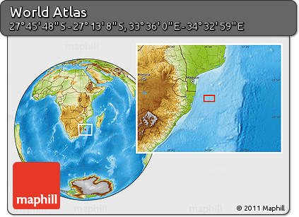 Physical Location Map of the Area around 27° 29' 28" S, 34° 4' 30" E