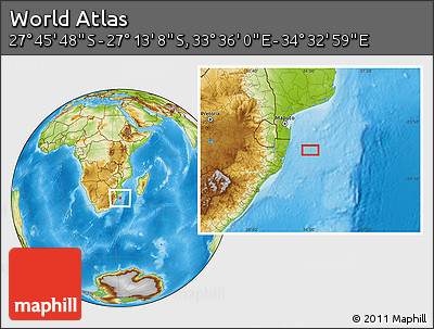 Physical Location Map of the Area around 27° 29' 28" S, 34° 4' 30" E
