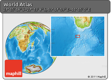 Physical Location Map of the Area around 27° 29' 28" S, 44° 16' 29" E