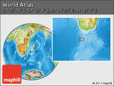 Physical Location Map of the Area around 27° 29' 28" S, 44° 16' 29" E
