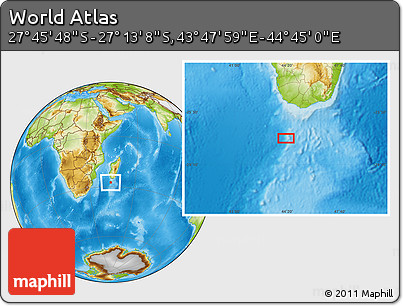 Physical Location Map of the Area around 27° 29' 28" S, 44° 16' 29" E