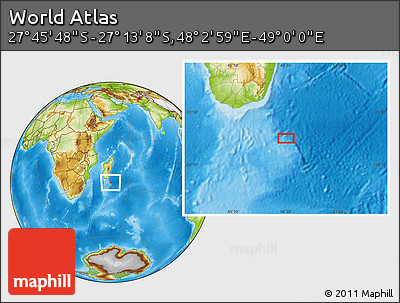 Physical Location Map of the Area around 27° 29' 28" S, 48° 31' 29" E