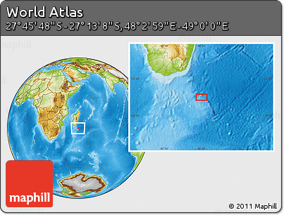 Physical Location Map of the Area around 27° 29' 28" S, 48° 31' 29" E
