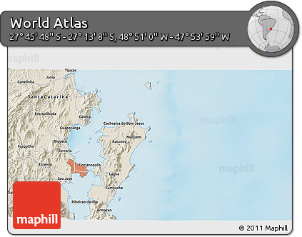 Shaded Relief 3D Map of the Area around 27° 29' 28" S, 48° 22' 30" W