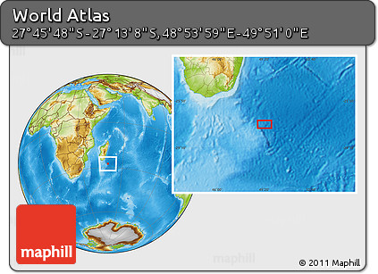 Physical Location Map of the Area around 27° 29' 28" S, 49° 22' 30" E