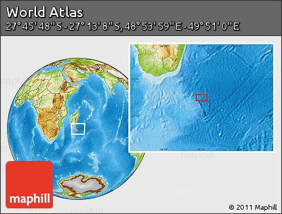 Physical Location Map of the Area around 27° 29' 28" S, 49° 22' 30" E