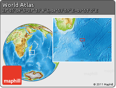 Physical Location Map of the Area around 27° 29' 28" S, 49° 22' 30" E