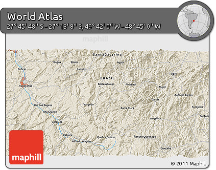 Shaded Relief 3D Map of the Area around 27° 29' 28" S, 49° 13' 30" W