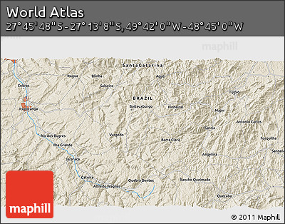 Shaded Relief 3D Map of the Area around 27° 29' 28" S, 49° 13' 30" W