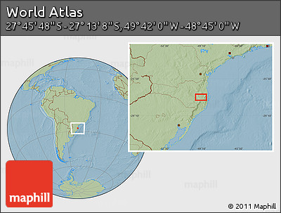 Savanna Style Location Map of the Area around 27° 29' 28" S, 49° 13' 30" W, hill shading